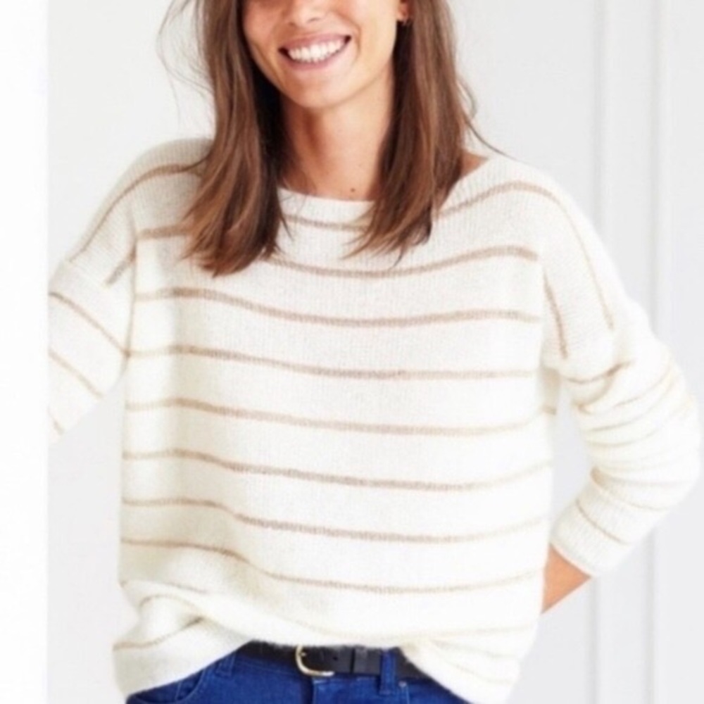 Sezane White and Gold Striped Alpaca/Mohair Sweater Size Medium